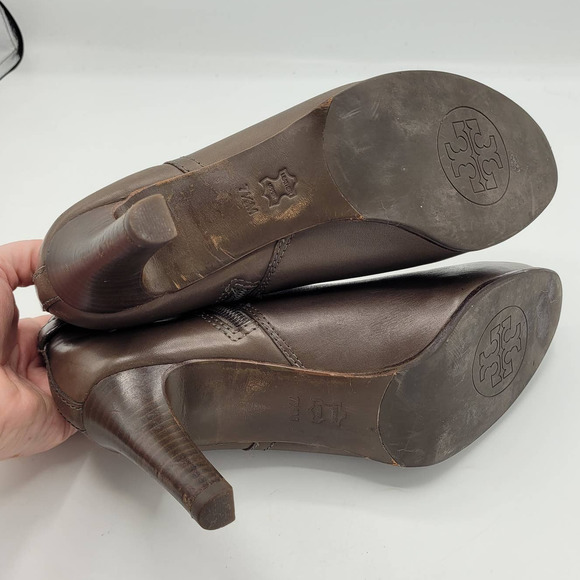 Tory Burch Camel Bristol Brown Leather Ankle Booties Womans Size 7.5M - Picture 6 of 10